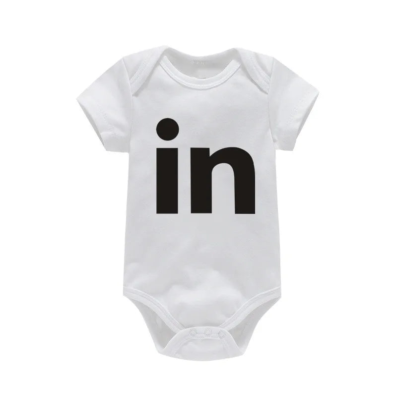 TW & IN Letter Print Newborn Infant Baby Boys Girls Black Bodysuit Twins Romper Jumpsuit Outfits Hipster Baby Clothes 0-24M