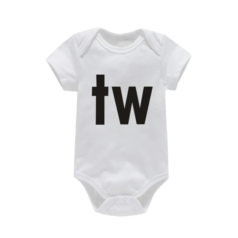 TW & IN Letter Print Newborn Infant Baby Boys Girls Black Bodysuit Twins Romper Jumpsuit Outfits Hipster Baby Clothes 0-24M