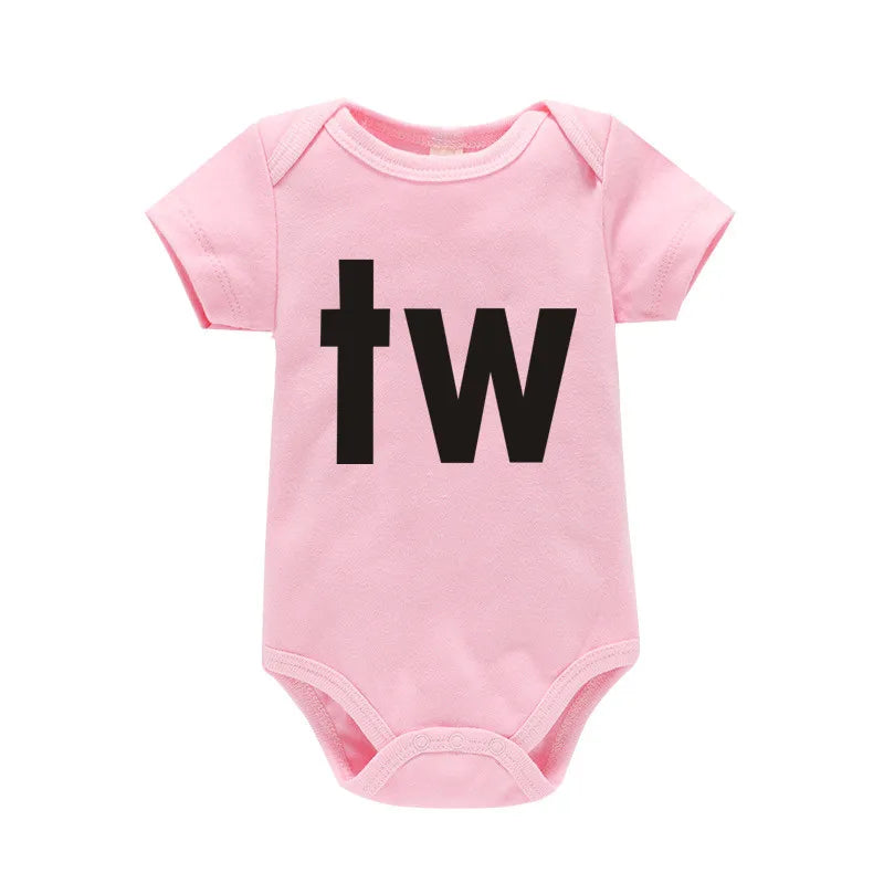 TW & IN Letter Print Newborn Infant Baby Boys Girls Black Bodysuit Twins Romper Jumpsuit Outfits Hipster Baby Clothes 0-24M