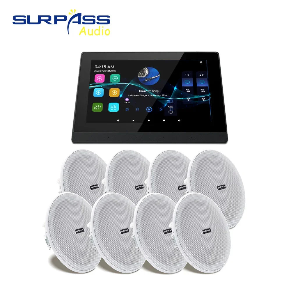 Home Theater Smart Audio WiFi Bluetooth Touch Screen Android11 Wall Amplifier Two Zone with HiFi Coaxial Speaker Set for Kitchen
