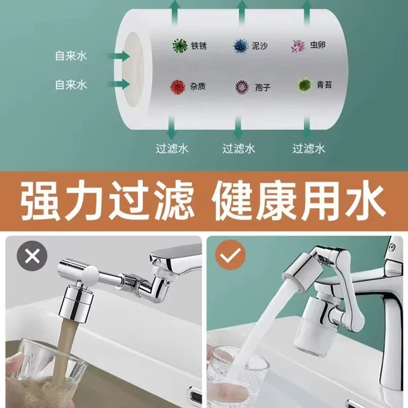 New Kitchen Faucet Extender with Filter 2 Modes Metal Universal Swivel Bubbler Nozzle 1440° Rotate Filtered Faucet Extension