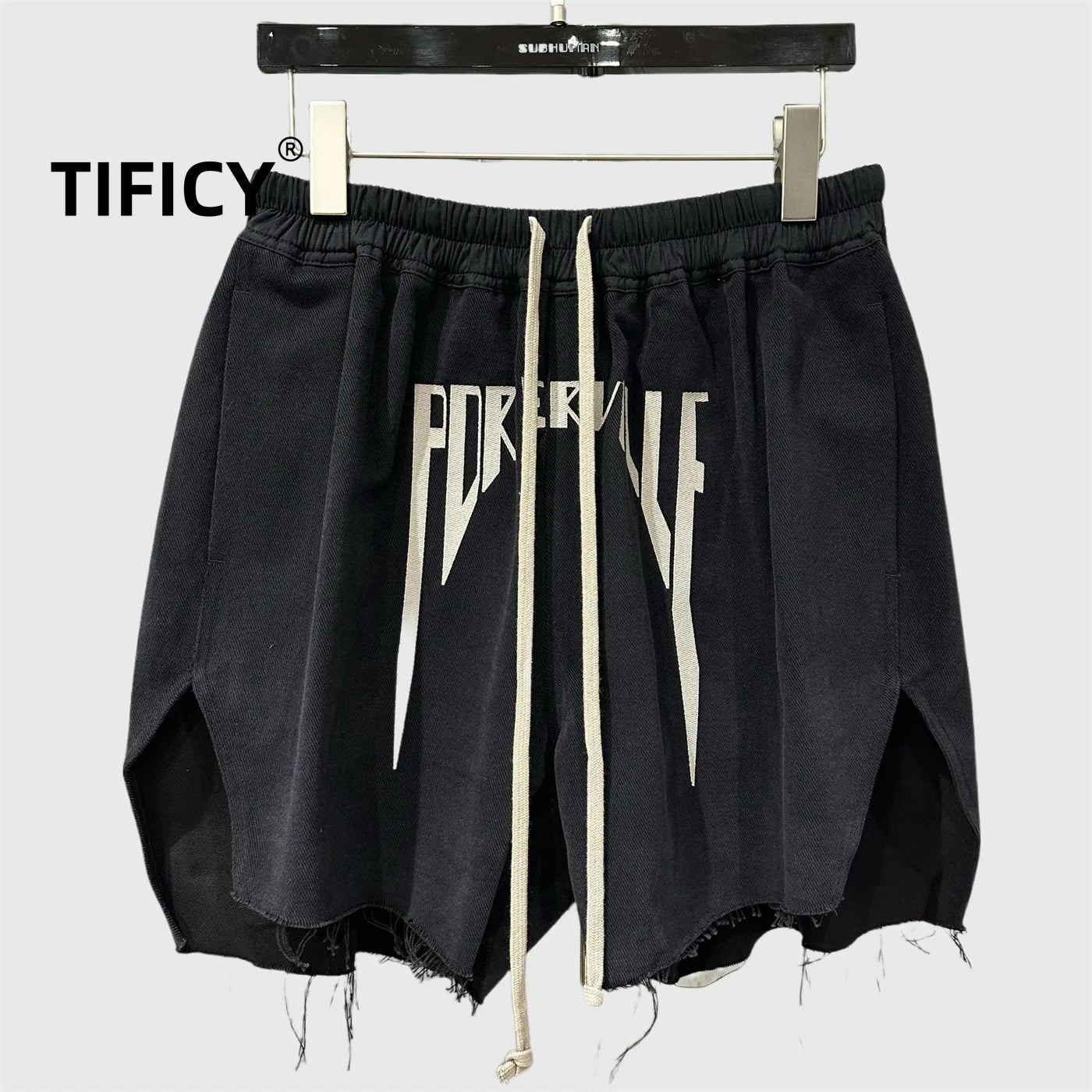 High Street Spring and Autumn New High Fashion Heavy Industry Embroidered Letter Shorts Double Slit Hairy Edge Trendy Pants