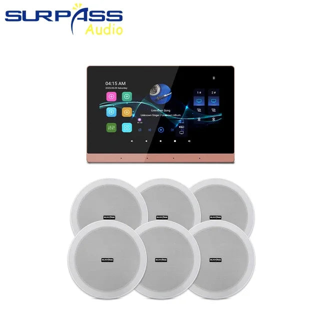 Home Theater Smart Audio WiFi Bluetooth Touch Screen Android11 Wall Amplifier Two Zone with HiFi Coaxial Speaker Set for Kitchen