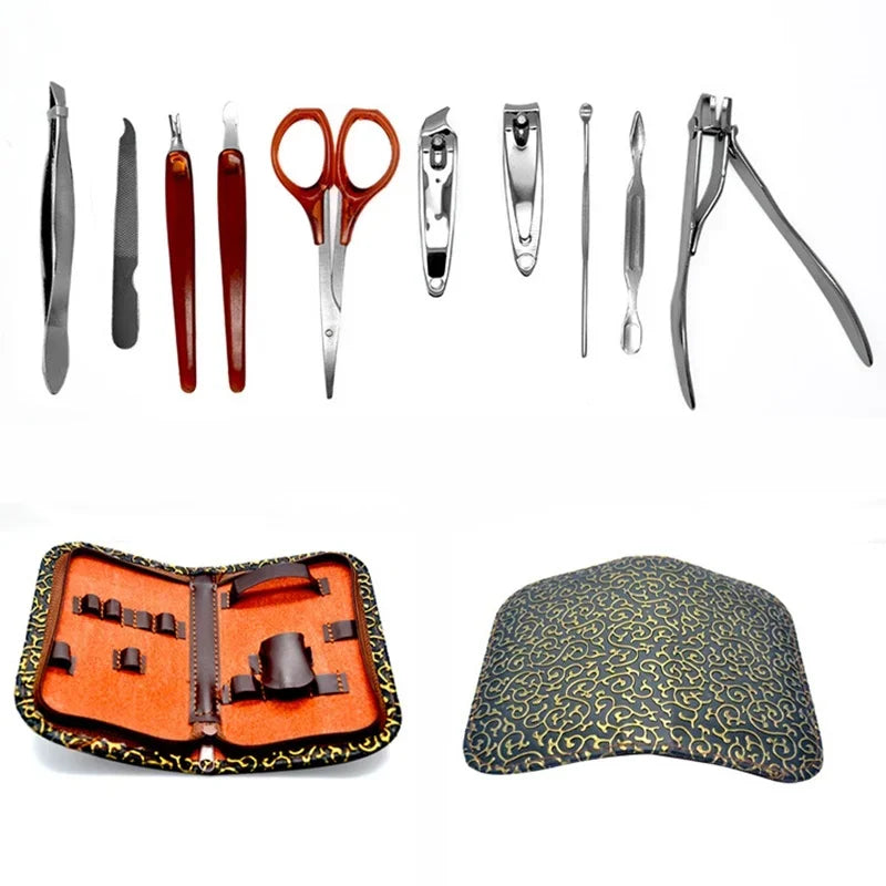 10pcs/set Nail Clippers Trimmer Kit Professional Utility Stainless steel Manicure Care Tools Set