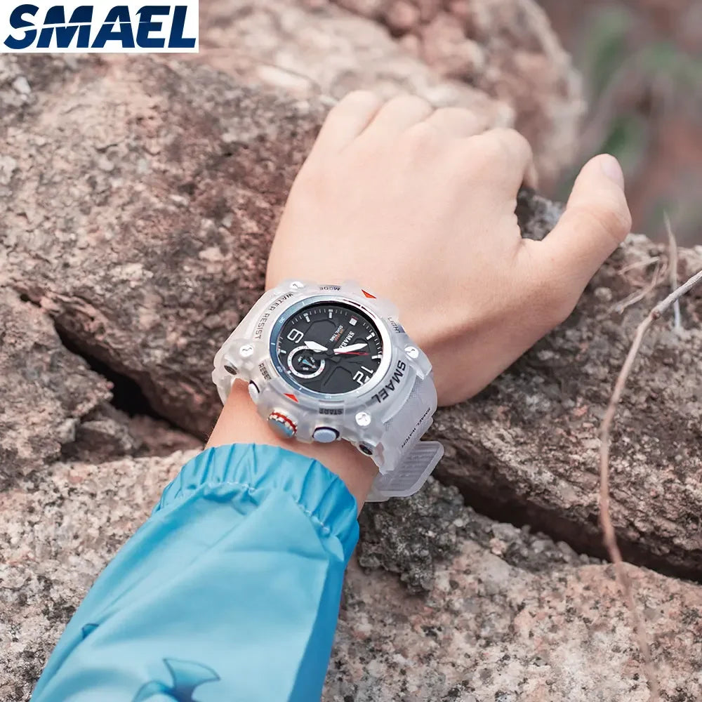 SMAEL 8007 Men's Outdoor Cool Dual Display Waterproof Glow Electronic Watch Outdoor Transparent Watch