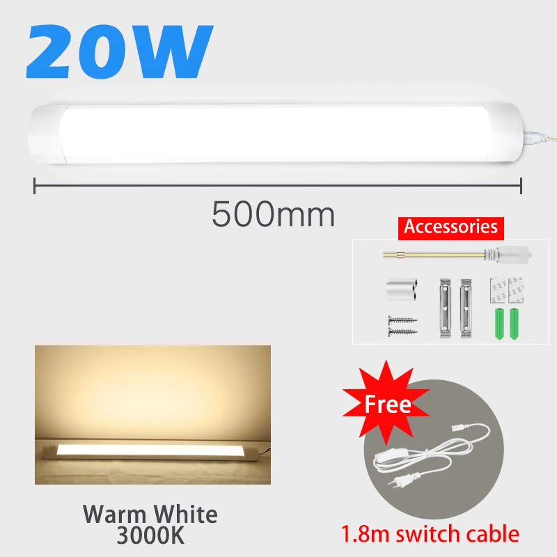 led Lights Kitchen under cabinet Lamp A85-220V 10w 20w super bright Led Tube With 1.8m switch line For Home Bedroom Indoor Lamps