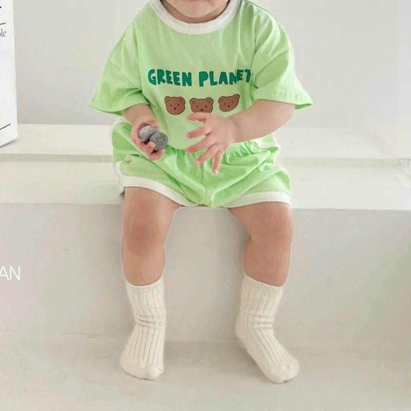 Baby Summer Tracksuits Cute Bear Print Cotton T-shirt+Short Child New Casual Sports Clothes Sets Babies Fashion Set
