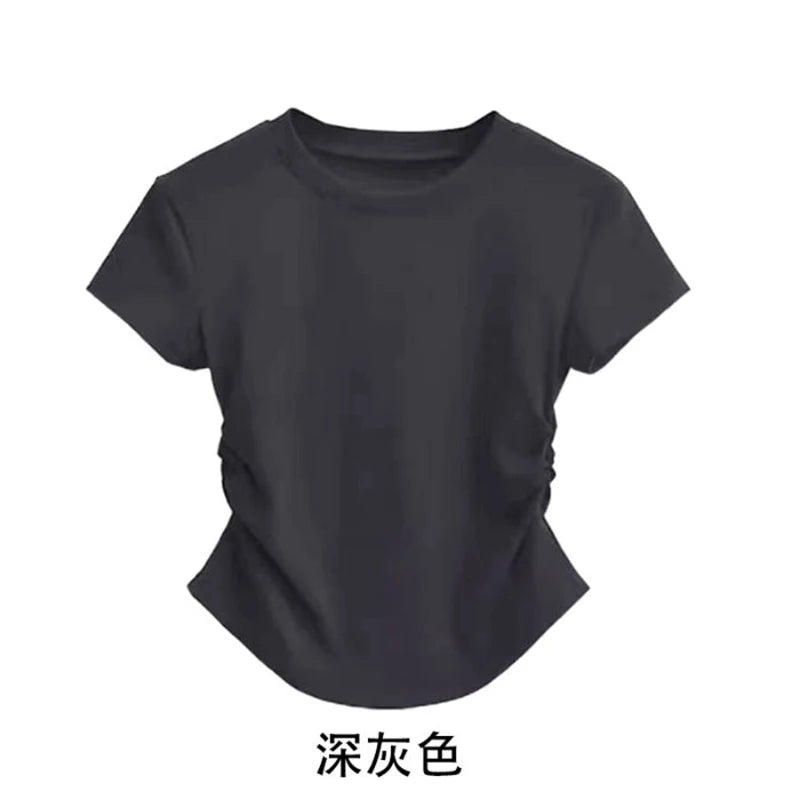 Summer 100% Cotton O Neck Sexy T Shirt Women Fashion Solid Color White Short Sleeve Tops Casual Skinny Slim Pullover Street Y2k