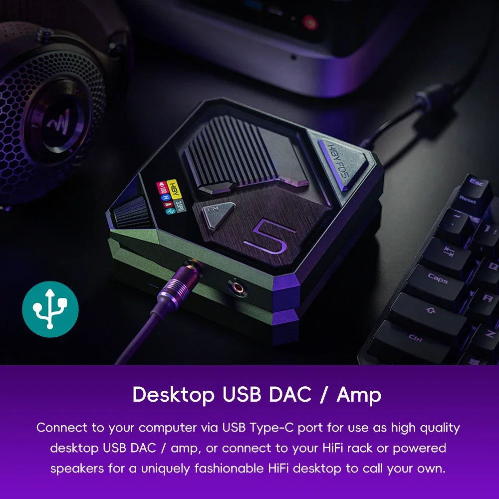 HiBy FD5 USB Bluetooth Wireless Headphone AMP Decoder MQA 8X unfolding 3.5/4.4 outport PCM 768kHz DSD512 DAC AKM4493*4 OPA1612*6