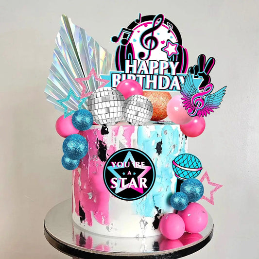 Musical Cake Toppers Set - Reusable Star & Microphone Decor for Karaoke Theme Birthday, Baby Shower Party Supplies