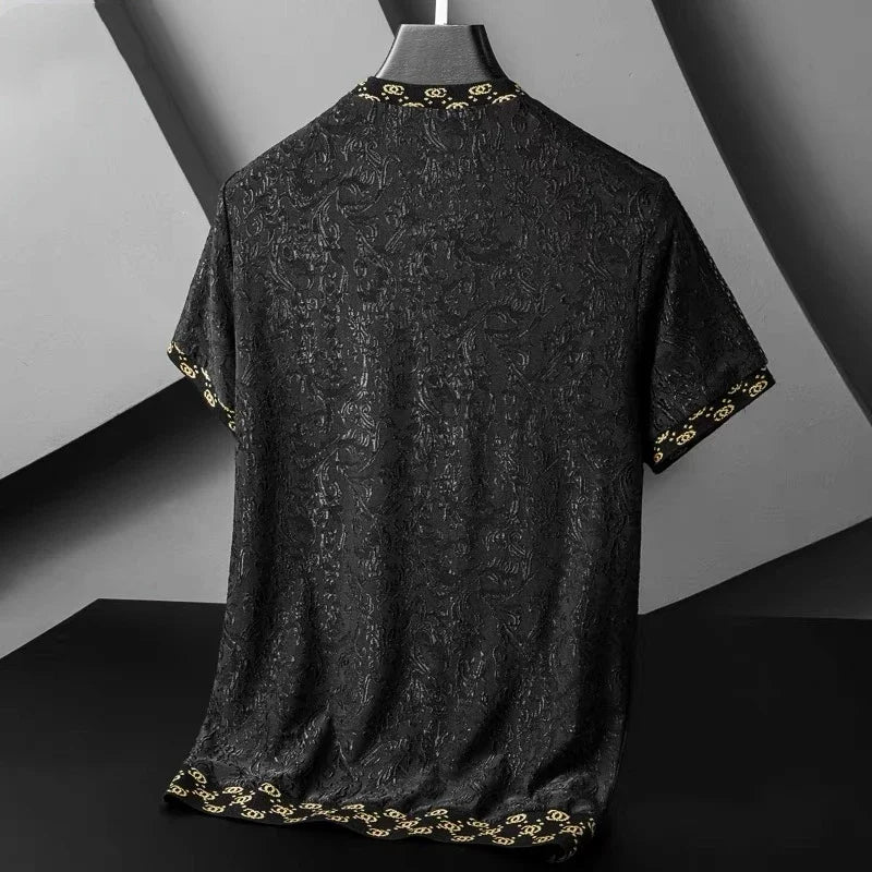 European luxury jacquard short sleeve t-shirt men's round neck summer new large embroidery badge Korean half sleeve Fashion Top