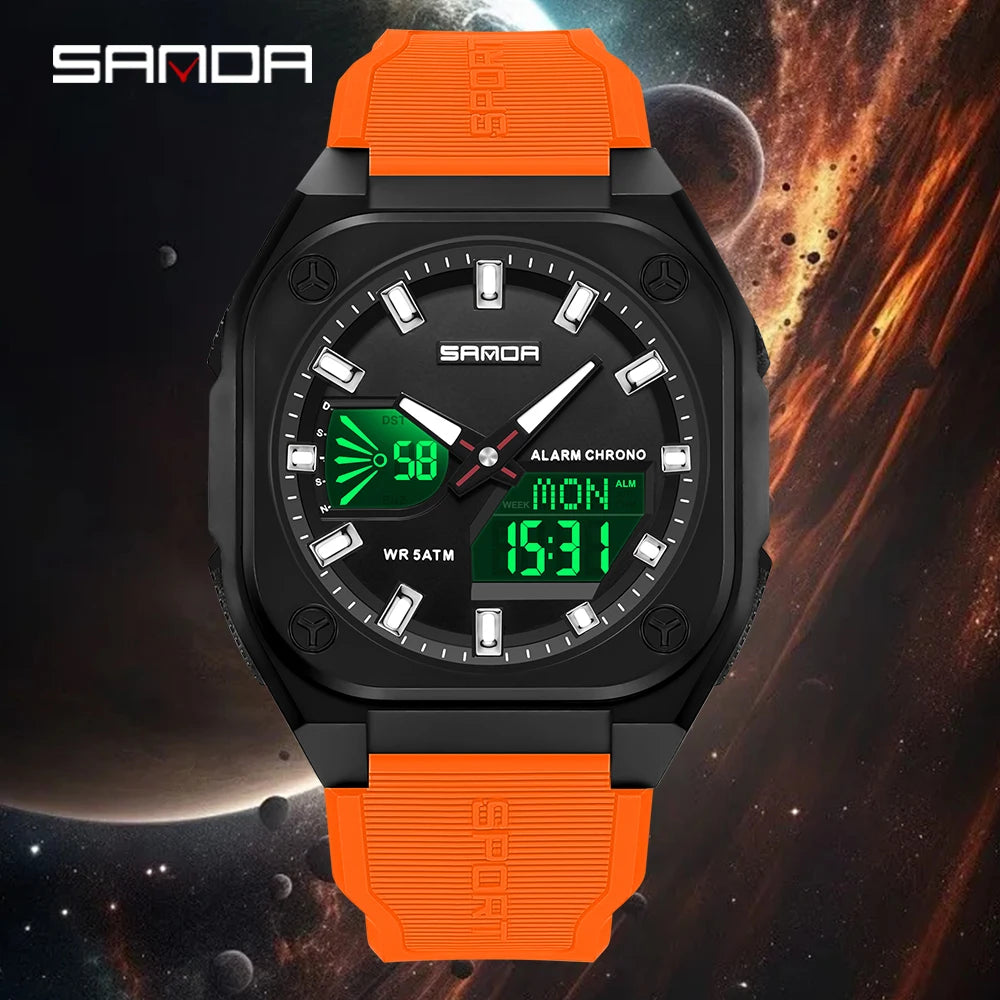 SANDA 6268 Sports Electronic Watch Men Multifunction Outdoor Students Wristwatch Alarm Clock Waterproof Luminous Digital Watches