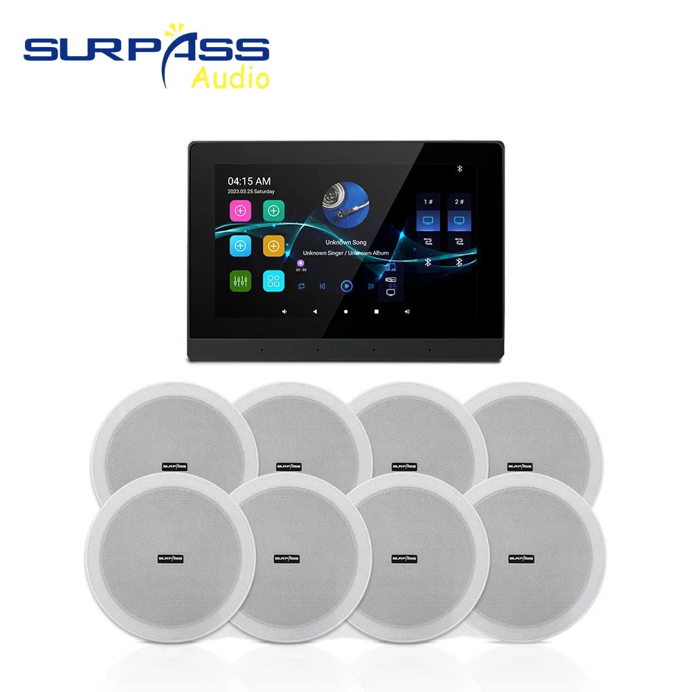 Home Theater Smart Audio WiFi Bluetooth Touch Screen Android11 Wall Amplifier Two Zone with HiFi Coaxial Speaker Set for Kitchen