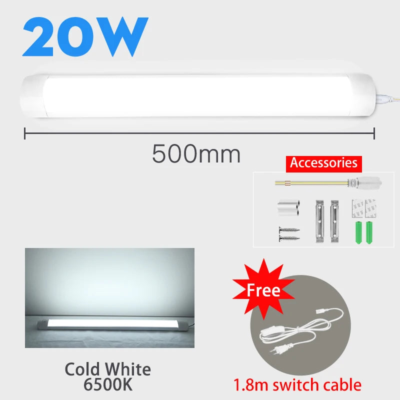led Lights Kitchen under cabinet Lamp A85-220V 10w 20w super bright Led Tube With 1.8m switch line For Home Bedroom Indoor Lamps