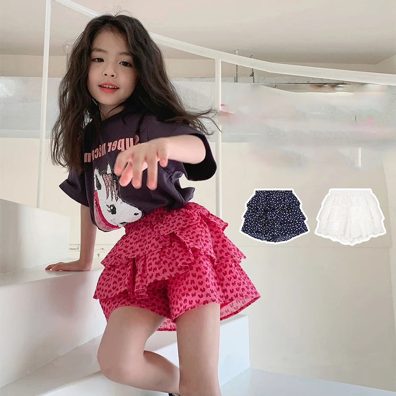 Girls' Shorts Lace Fluffy Cake Skirt Pants 2023 New Summer Fashion Casual Culotte Children'S Clothing Cute And Versatile Pants