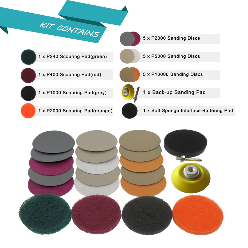 2 Inch 50MM Car Headlight Repair Set Polishing Tool Wet/Dry Sanding Sandpaper Kit Sanding Discs Cleaning Paint Care Auto Beauty