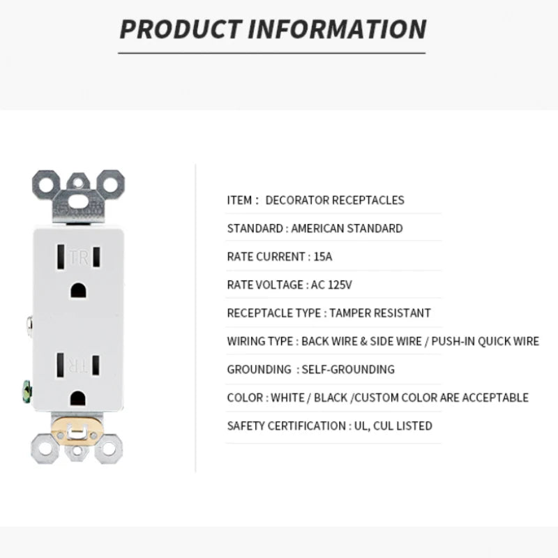 15 Amp 20Amp 125V American Standard Wall Socket Decorative 6 Pins Receptacle Outlet