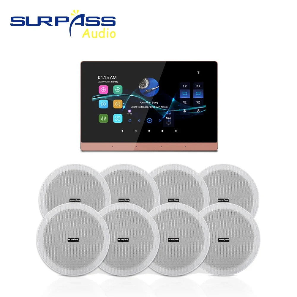 Home Theater Smart Audio WiFi Bluetooth Touch Screen Android11 Wall Amplifier Two Zone with HiFi Coaxial Speaker Set for Kitchen