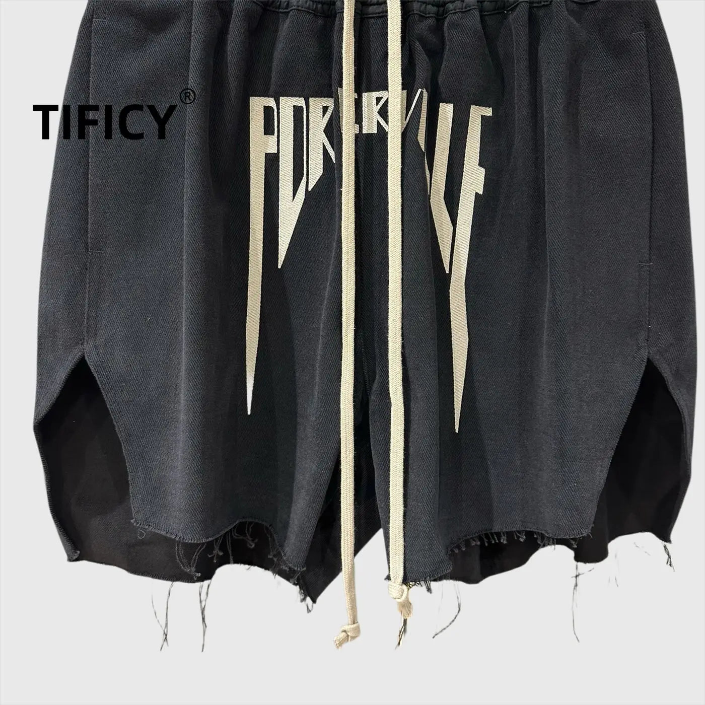 High Street Spring and Autumn New High Fashion Heavy Industry Embroidered Letter Shorts Double Slit Hairy Edge Trendy Pants