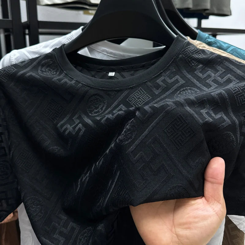 New Brand Ice Silk Breathable Short Sleeve Men O-neck Tops Fashion Designer 2024 Summer Cool Comfortable T-shirt Men's Clothing