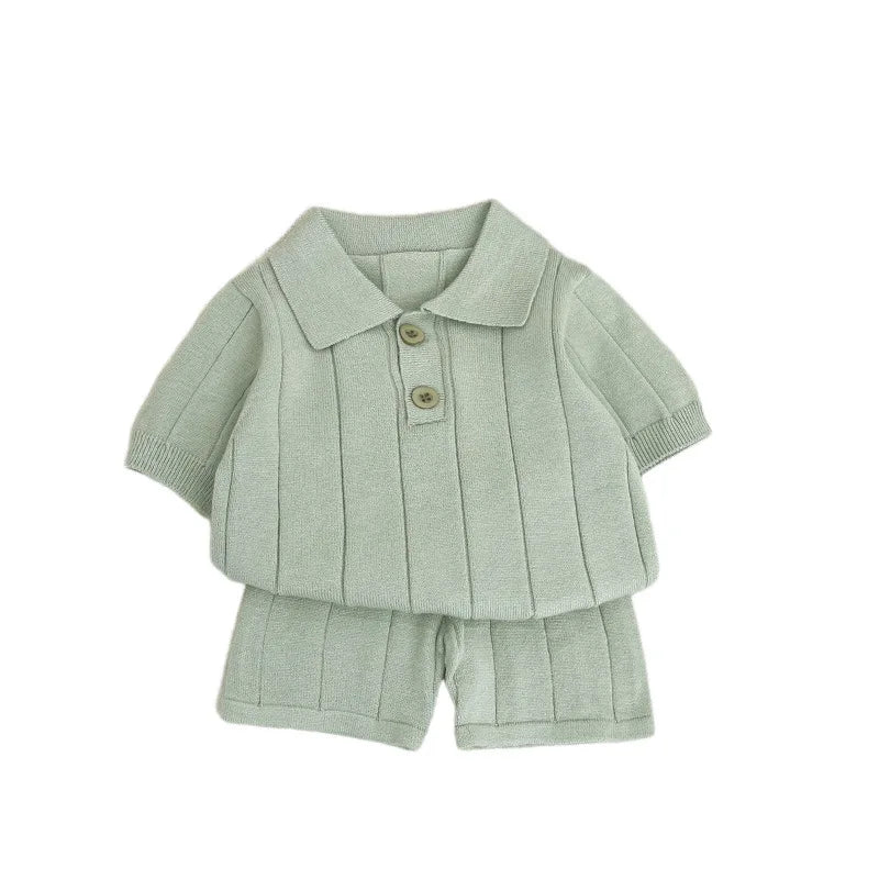 Male Baby Summer Set Baby Korean Style Knitted Thin Short Sleeved Shorts Two-piece Set for One Year Old Children's Clothing