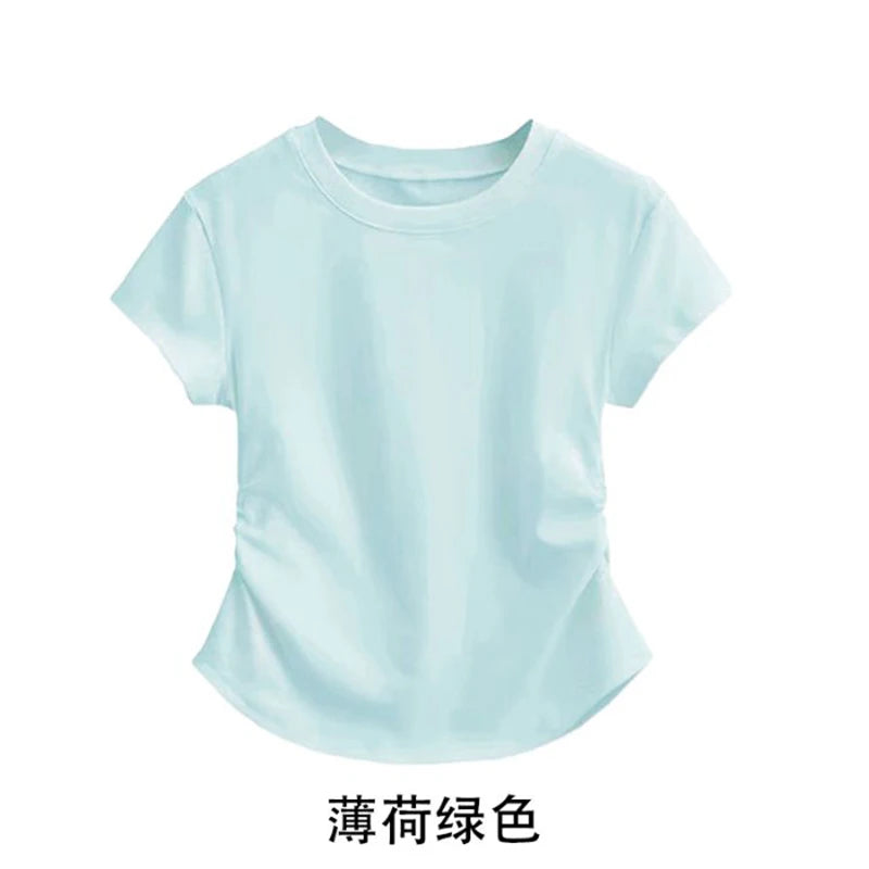 Summer 100% Cotton O Neck Sexy T Shirt Women Fashion Solid Color White Short Sleeve Tops Casual Skinny Slim Pullover Street Y2k
