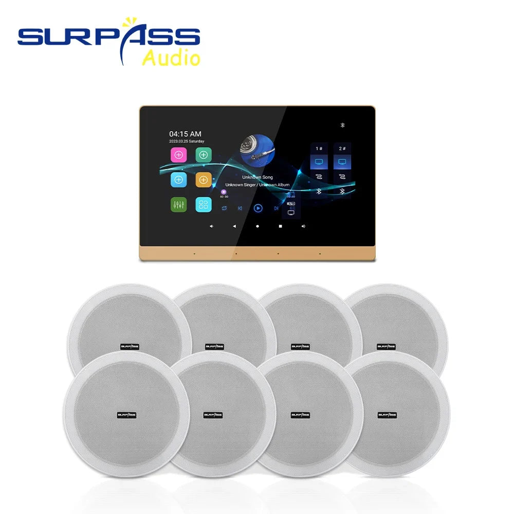 Home Theater Smart Audio WiFi Bluetooth Touch Screen Android11 Wall Amplifier Two Zone with HiFi Coaxial Speaker Set for Kitchen