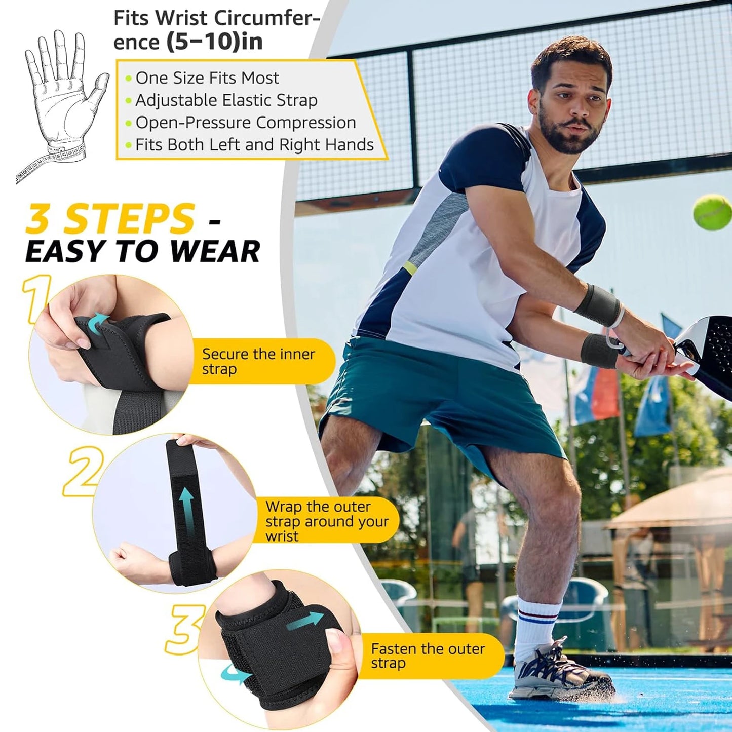 2 PACK Wrist Compression Strap Wrist Brace Sport Wrist Support for Fitness, Weightlifting, Tendonitis, Carpal Tunnel Arthritis