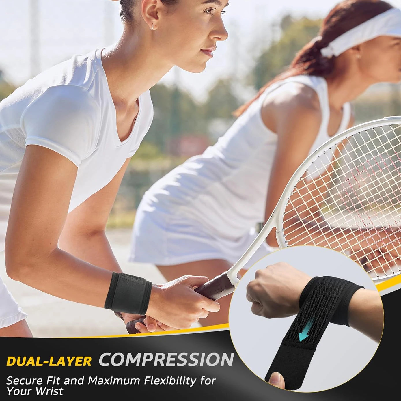 2 PACK Wrist Compression Strap Wrist Brace Sport Wrist Support for Fitness, Weightlifting, Tendonitis, Carpal Tunnel Arthritis