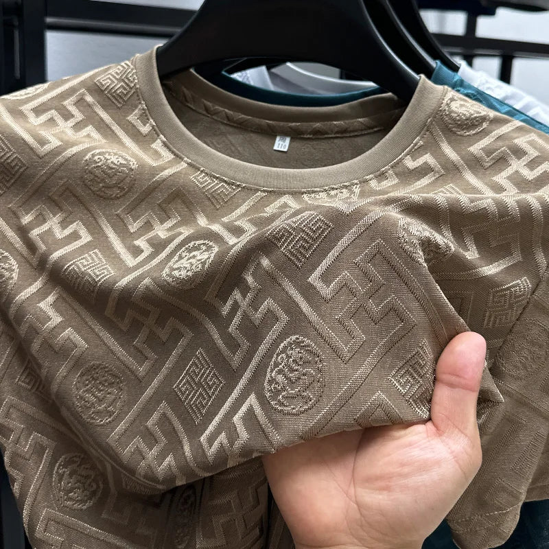 New Brand Ice Silk Breathable Short Sleeve Men O-neck Tops Fashion Designer 2024 Summer Cool Comfortable T-shirt Men's Clothing