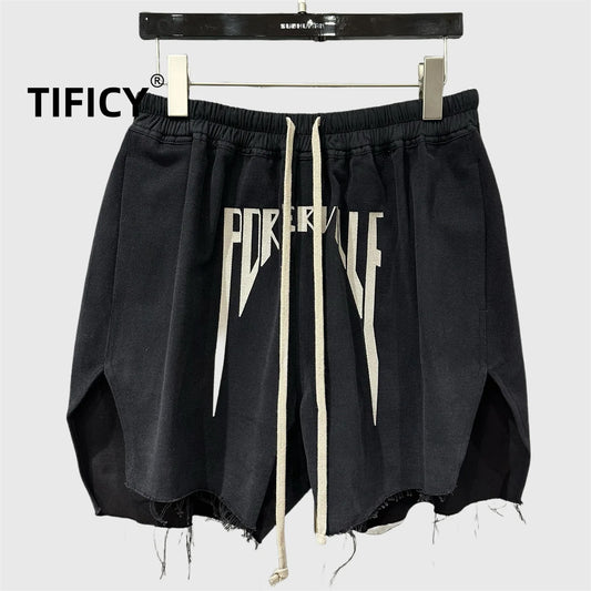 High Street Spring and Autumn New High Fashion Heavy Industry Embroidered Letter Shorts Double Slit Hairy Edge Trendy Pants
