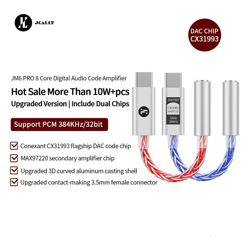JCALLY JM6 Pro Type-C to 3.5mm Dual DAC CX31993 MAX97220 Digital Audio Portable Decoding Amp HiFi DAC Mobile Headset Adapter