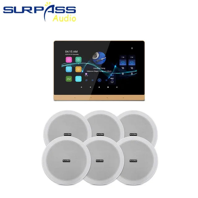Home Theater Smart Audio WiFi Bluetooth Touch Screen Android11 Wall Amplifier Two Zone with HiFi Coaxial Speaker Set for Kitchen