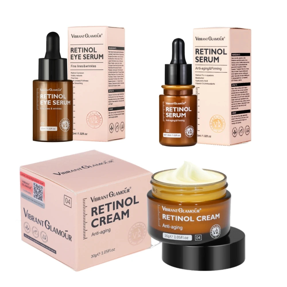 Retinol & Vitamin C Facial Skin Care Products Set Face Cream Eye Serum Face Essence Reduce Dark Circles Anti Aging Nourish Skin