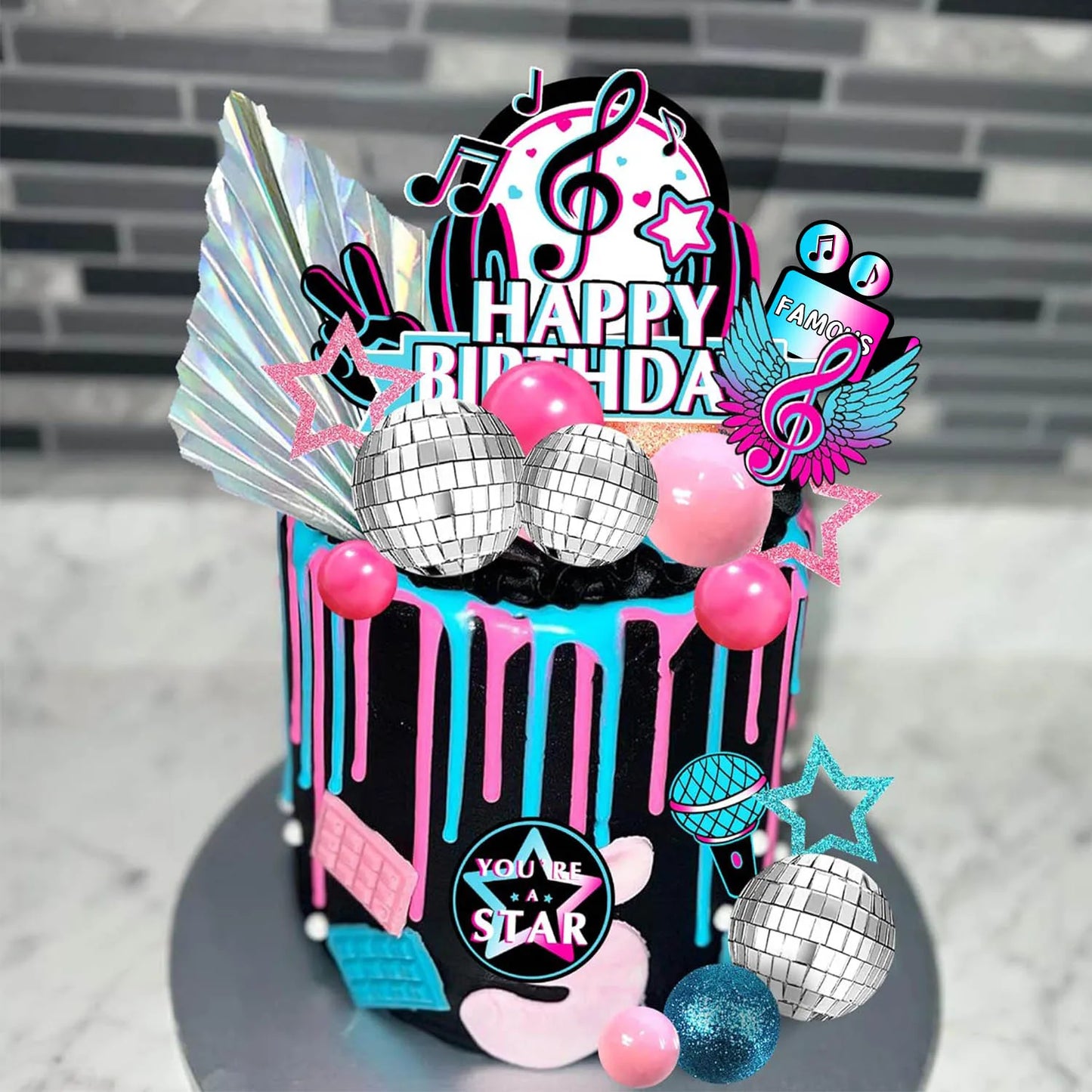 Musical Cake Toppers Set - Reusable Star & Microphone Decor for Karaoke Theme Birthday, Baby Shower Party Supplies