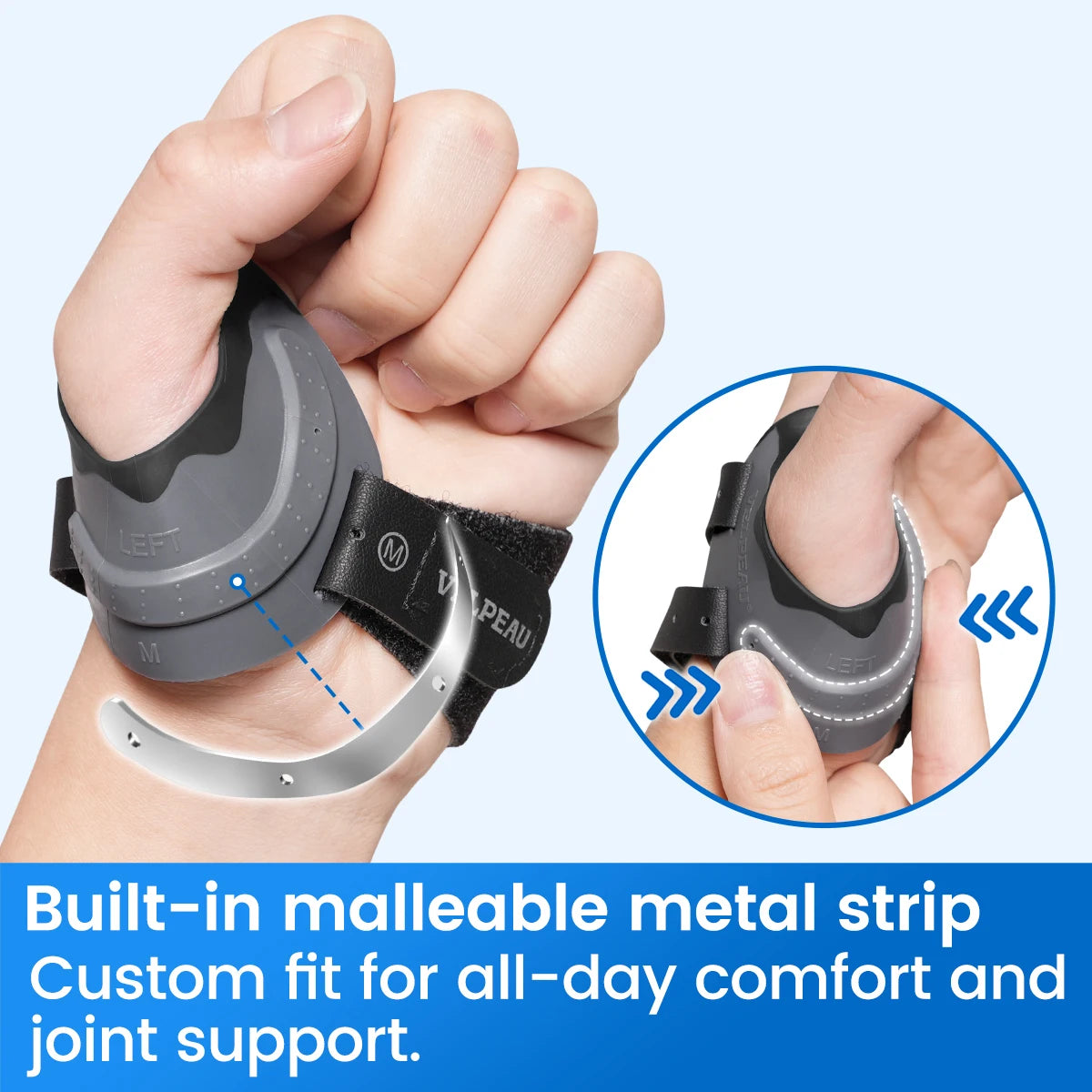 VELPEAU CMC Thumb Brace with Shape-memory Restriction Splint, Basal Thumb Arthritis Pain Relief and Support for Women and Men