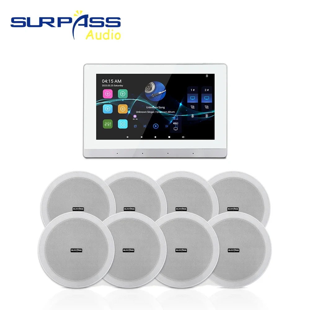 Home Theater Smart Audio WiFi Bluetooth Touch Screen Android11 Wall Amplifier Two Zone with HiFi Coaxial Speaker Set for Kitchen