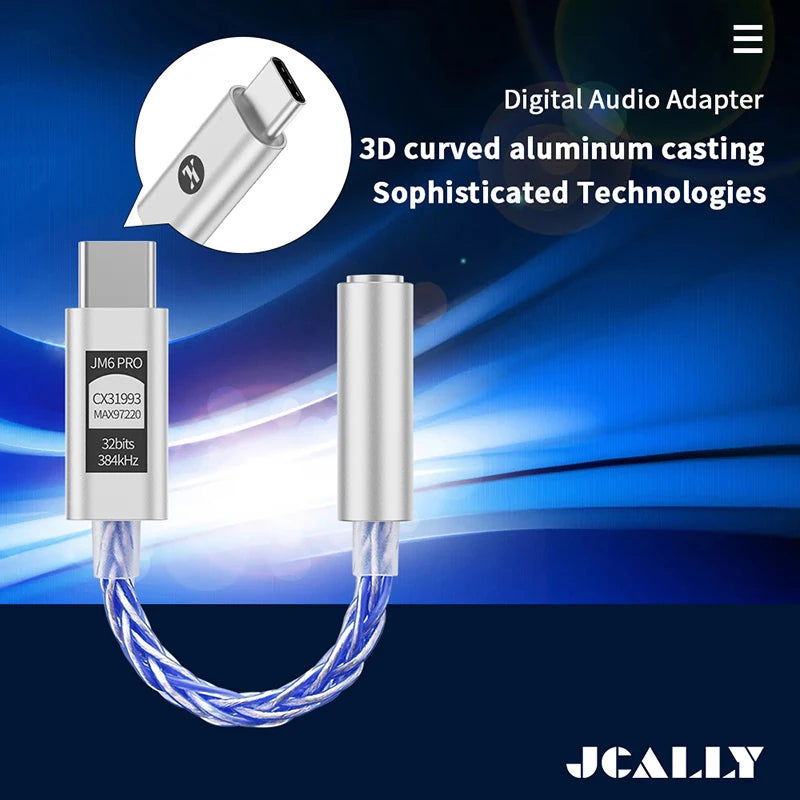 JCALLY JM6 Pro Type-C to 3.5mm Dual DAC CX31993 MAX97220 Digital Audio Portable Decoding Amp HiFi DAC Mobile Headset Adapter