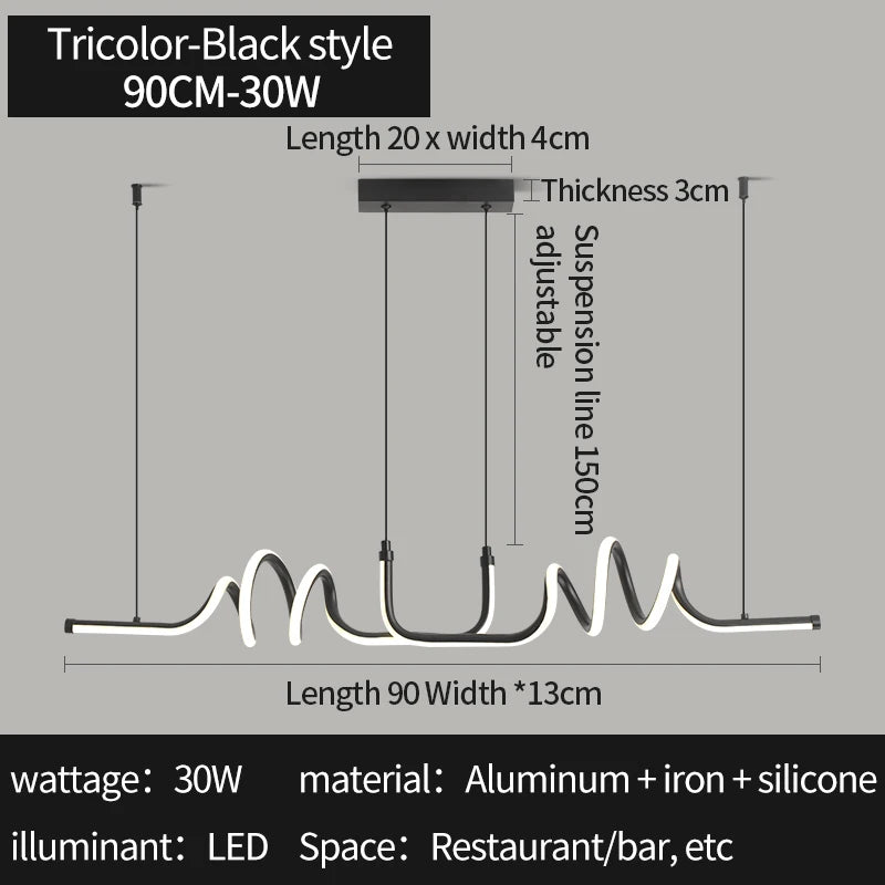 Pendant Light Black LED Chandelier Modern Minimalist Dining Room Lighting Fixture Hanging Lamp Kitchen Living Room Home Decor