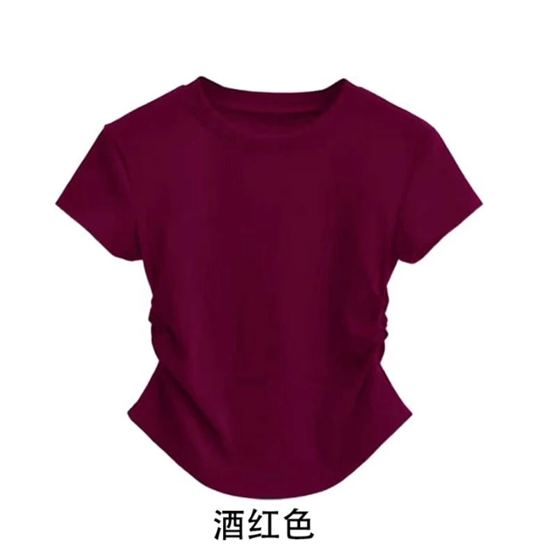 Summer 100% Cotton O Neck Sexy T Shirt Women Fashion Solid Color White Short Sleeve Tops Casual Skinny Slim Pullover Street Y2k