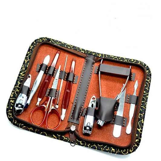 10pcs/set Nail Clippers Trimmer Kit Professional Utility Stainless steel Manicure  Care Tools Set