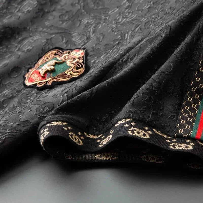 European luxury jacquard short sleeve t-shirt men's round neck summer new large embroidery badge Korean half sleeve Fashion Top