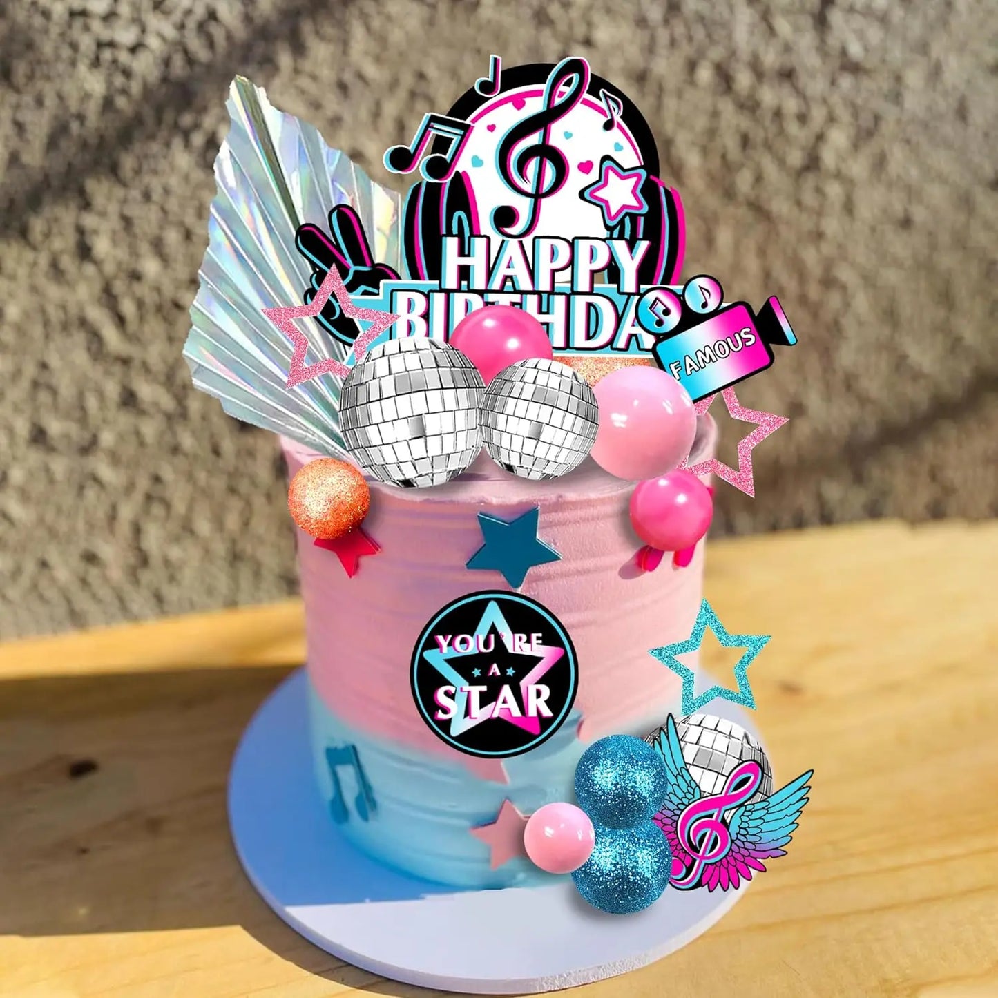 Musical Cake Toppers Set - Reusable Star & Microphone Decor for Karaoke Theme Birthday, Baby Shower Party Supplies