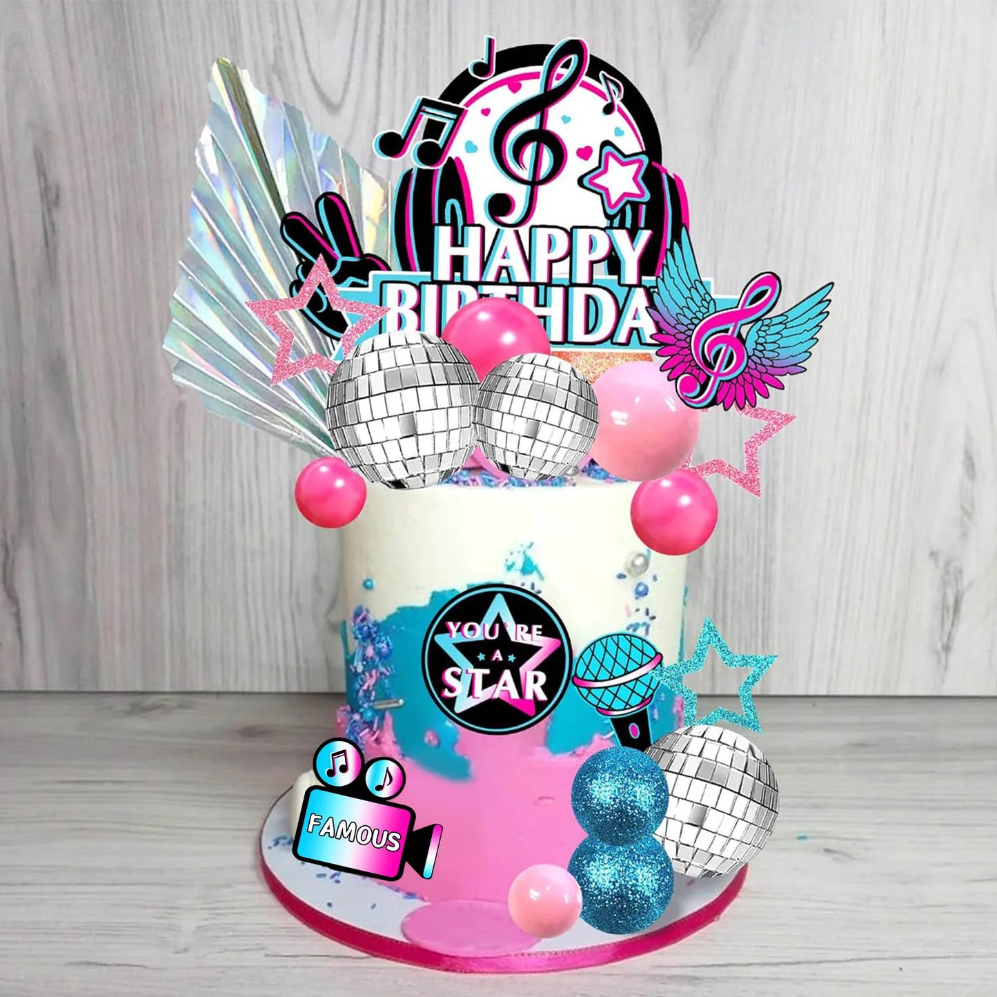 Musical Cake Toppers Set - Reusable Star & Microphone Decor for Karaoke Theme Birthday, Baby Shower Party Supplies