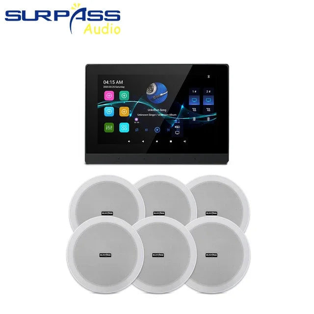 Home Theater Smart Audio WiFi Bluetooth Touch Screen Android11 Wall Amplifier Two Zone with HiFi Coaxial Speaker Set for Kitchen