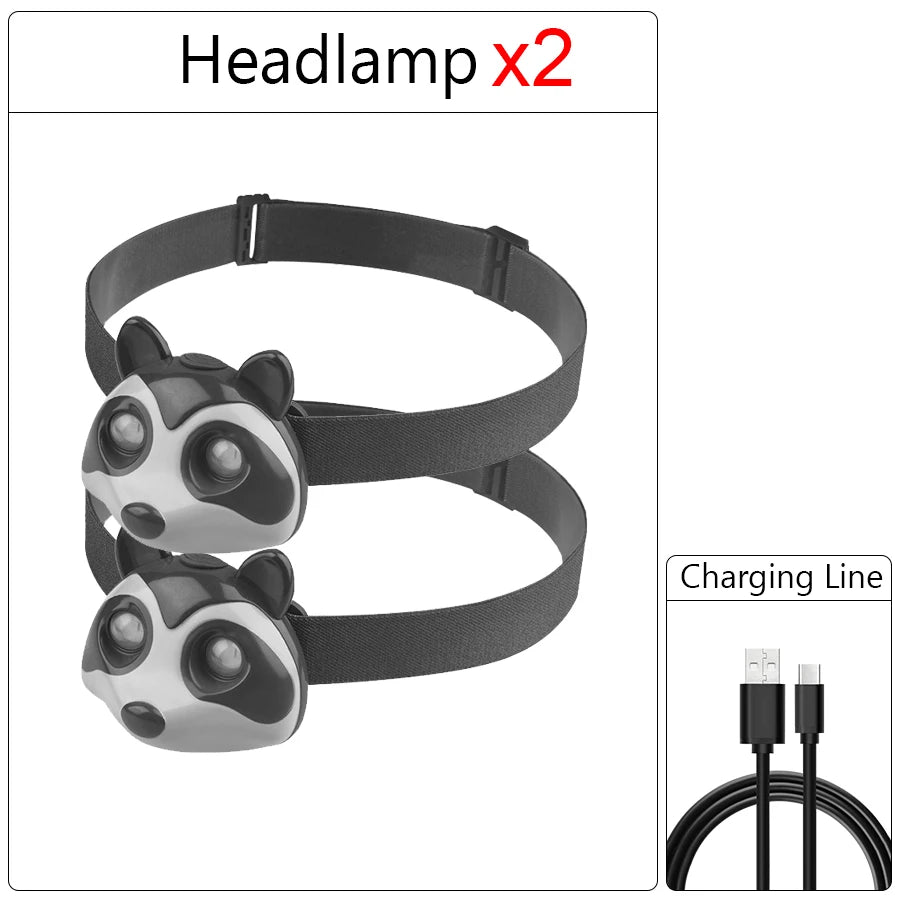 Rechargeable Kids LED Headlamps Fox Raccoon Cute Animal Headlight with 3 Modes Head Torch Outdoor Camping Lantern for Kids Gift