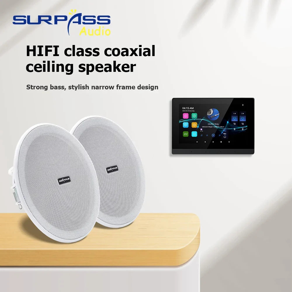 Home Theater Smart Audio WiFi Bluetooth Touch Screen Android11 Wall Amplifier Two Zone with HiFi Coaxial Speaker Set for Kitchen