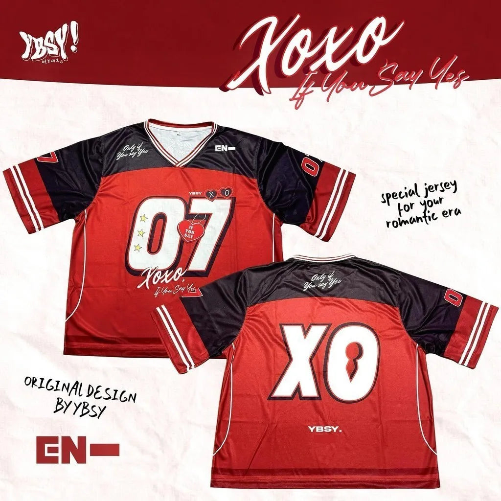 2025 Summer New EN Special Jersey X.O Women's V-neck Loose Breathable T-shirt Street Fashion Casual Retro Y2K Hip Hop Shirt