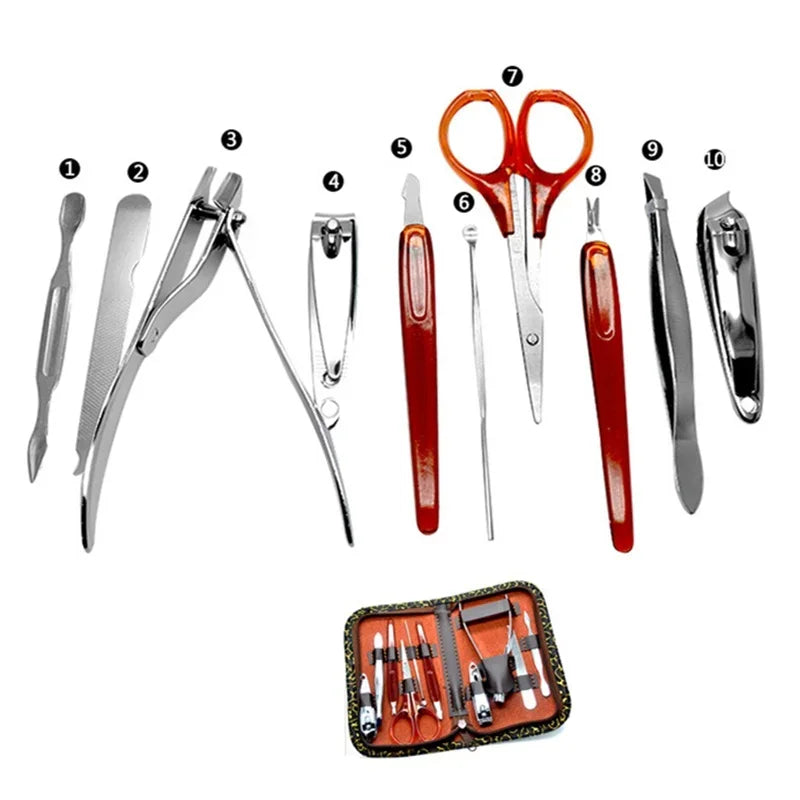 10pcs/set Nail Clippers Trimmer Kit Professional Utility Stainless steel Manicure  Care Tools Set