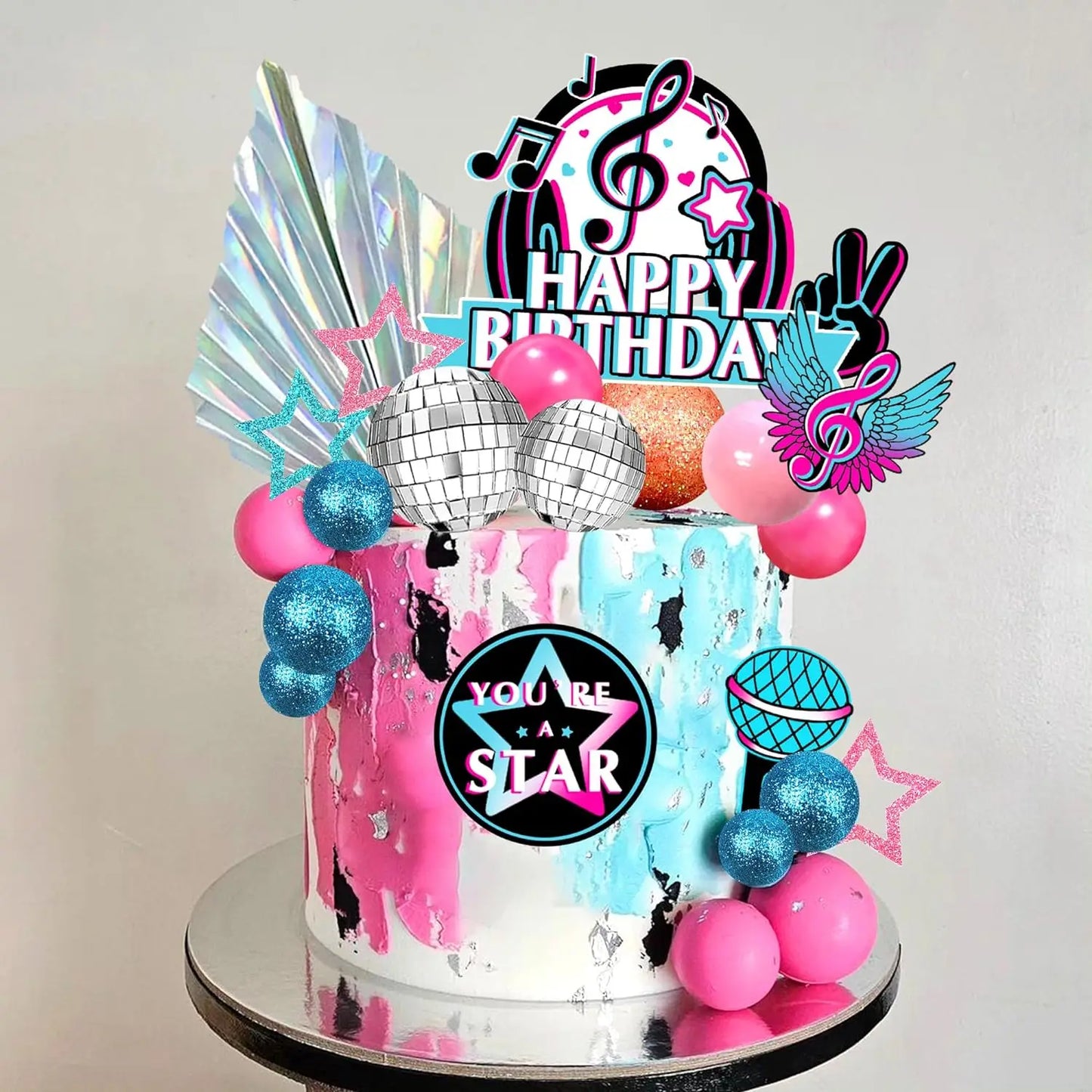 Musical Cake Toppers Set - Reusable Star & Microphone Decor for Karaoke Theme Birthday, Baby Shower Party Supplies